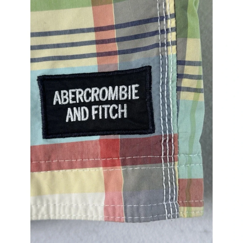 Abercrombie Fitch Swim Trunks Shorts Retro Plaid Line Men's L Colorful Summer